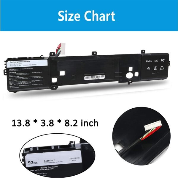 2F3W1 Battery for Dell Alienware 15 R2 Alienware 17 R3 Series 02F3WI 191YN 14.8V 92Wh Emaks - Image 3